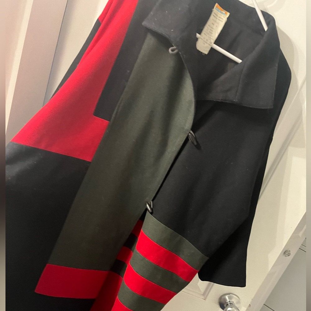 Stylish Black and Red Women's Coat 90% Wool and made in France.